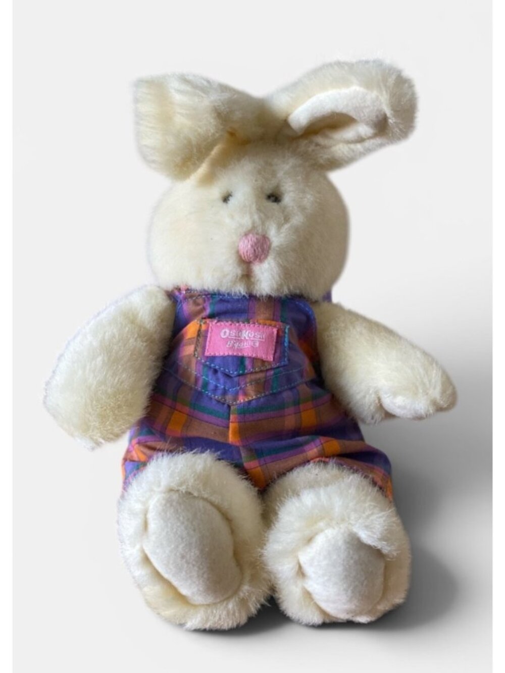 Vtg Eden Oshkosh B’gosh Plush Bunny In Plaid Overalls 12” 1990’s
